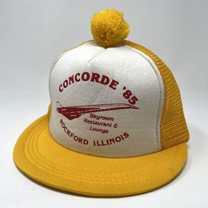 VTG Short Bill Pom Pom Trucker Hat Cap Concorde 1985 Skyroom Restaurant‎ Lounge